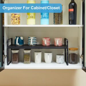 2 Pack Expandable Kitchen Cabinet Organizer Shelf, Stackable Kitchen Counter Storage Shelves Organizers, Adjustable Small Storage Shelf Rack Stand Riser For Mug Coffee Cup Dish Plate, Length: 25.5”