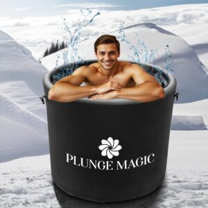 plunge magic ultimate cold plunge tub inflatable ice bath tub with cover for athletes portable & xl size, water chiller compatible (black - round)