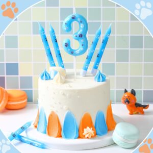 Photect 7 Pcs Number 3 Blue Dog Paw Birthday Candles Blue Dog Paw Print Themed Birthday Candles Numeral Birthday Cake Topper for Boy Girl Dog Paw Birthday Decoration Blue Dog Party Supplies