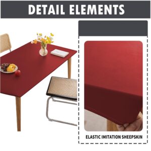 Huierxun PU Stretch Fitted Rectangle Tablecloth with Elastic Edge 35 x 59 Inch Waterproof Oil Proof Table Cloth Wipeable Table Cover for Indoor Outdoor Furniture Protect (Red,35"x59")