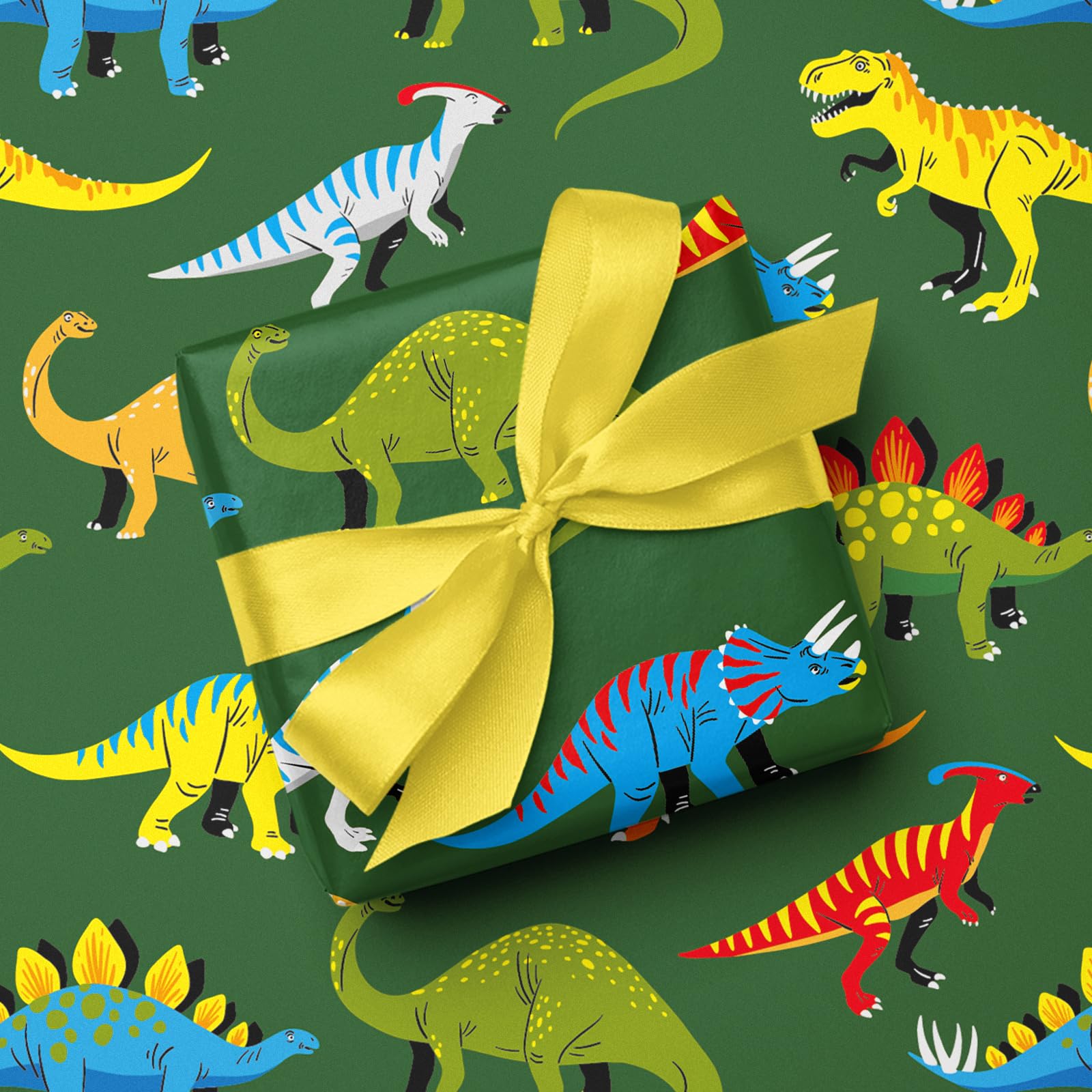 WRAPAHOLIC Dinosaur Wrapping Paper Roll - Mini Roll - 17 Inch x 9.8 Feet - Green Dinosaur Design, Perfect for Girl Kids Boy Birthday, Baby Shower, Party, Holiday