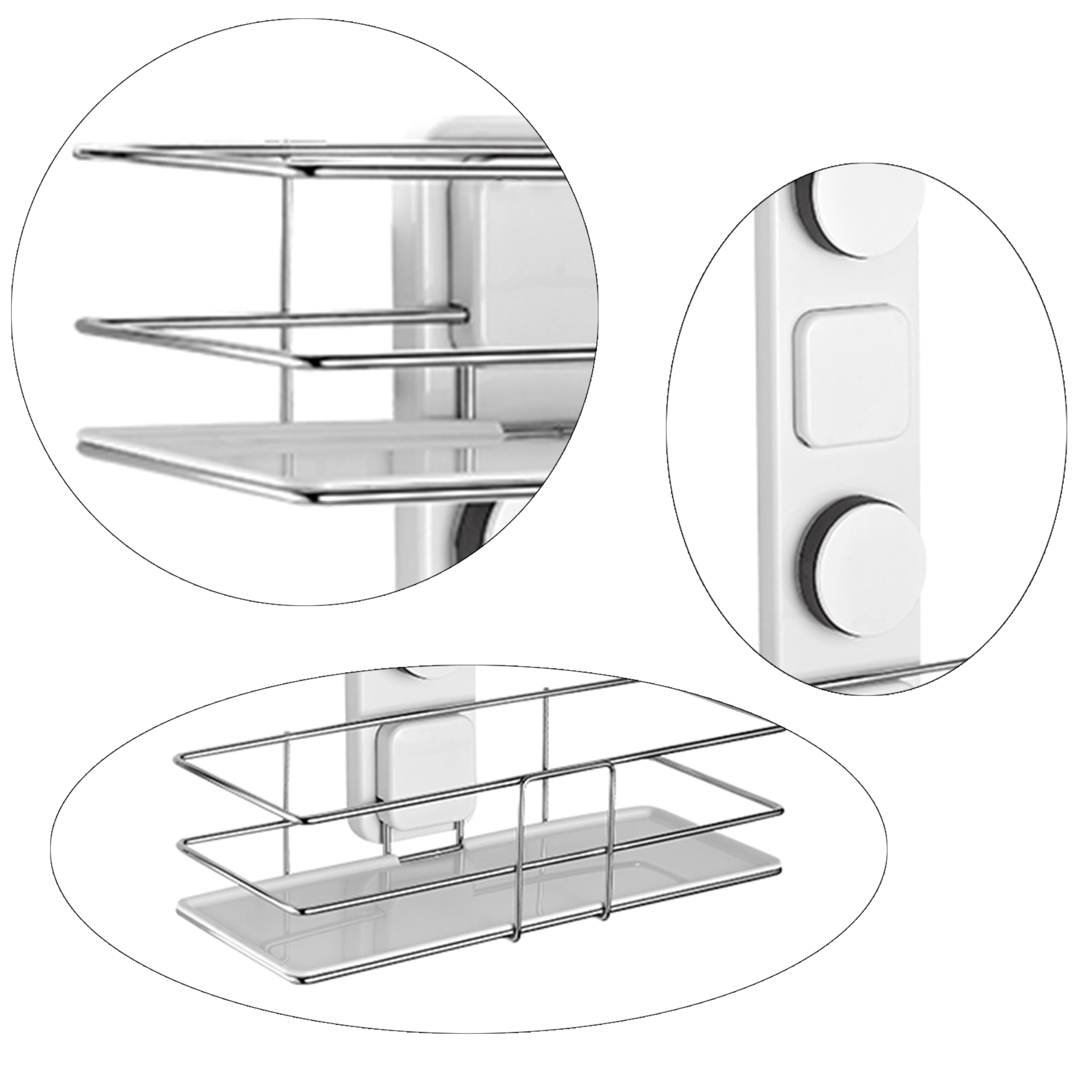 HAIJUFX Adhesive Shower Caddy - Stainless Steel & Abs Shower Shelves For Inside Shower, White + Silver, Suction & Glue Installation - Perfect For Shampoo Storage