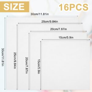 16 Pcs Embroidery Cloth Fabric Precut Embroidery Cloth Squares White Natural Cotton Embroidery Fabric 4 Sizes Embroidery Fabric Square Cross Stitch Fabric for Embroidery Craft Garment(5.9 to 11.8inch)