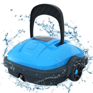 wybot cordless robotic pool vacuum, powerful suction,180μm fine filter,automatic pool cleaner, self-parking, for above ground flat pool