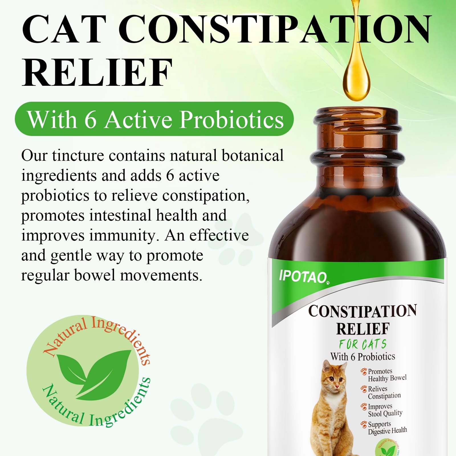 IPOTAO Cat Constipation Relief, Constipation Relief for Cat, Cat Laxative Constipation Relief, Natural Cat Stool Softener for Digestive Health, 60ml