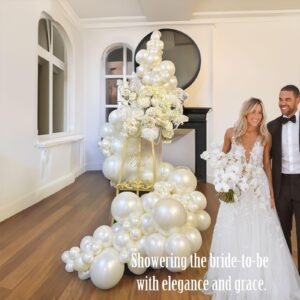 Pearl White Sand Balloon Arch bridal balloons Double Stuffed Balloons Arch With Pearl and Camellia Stickers Bridal Shower Balloon Arch Garland For Wedding Birthday Baby Shower Decorations