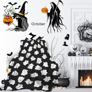 Joktacular Throw Blanket Halloween, Cute Ghost Soft Ligtweight Black Blanket, Durable Cozy Anti-Pilling Flannel Blanket for Baby Kids Girls Best Home Decor 40""x50""