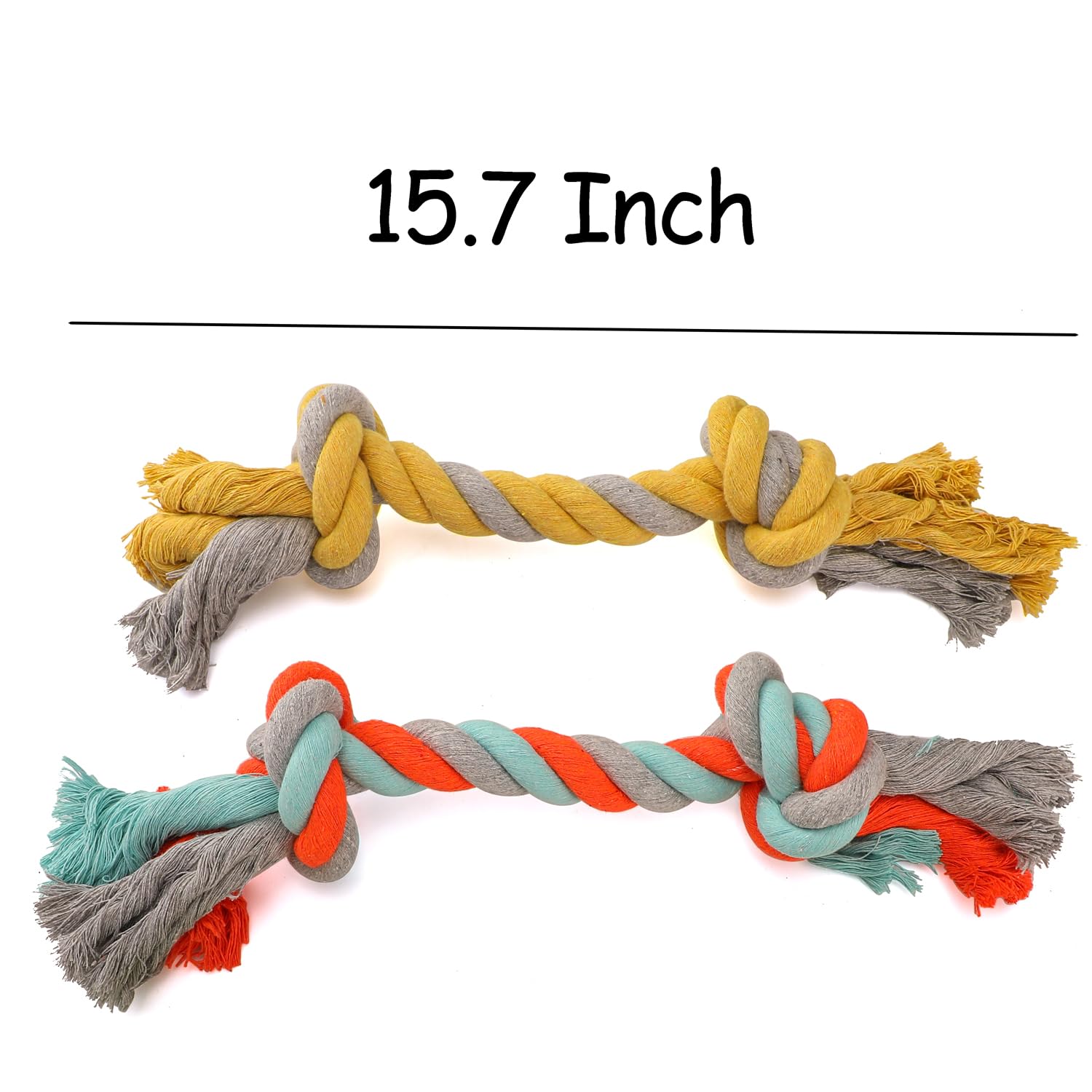 LUCKITTY 2 Pack 15.7 Inch Dog Rope Toys for Large Aggressive Chewers, Heavy Duty Dog Rope Toy, Indestructible Dog Chew Toys, Teeth Cleaning, Yellow Orange