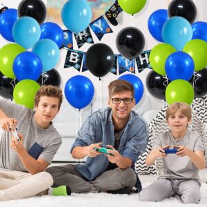 Blue Black Green Balloon Arch Garland Kit - Video Game Balloon Arch Blue Black Balloons Lime Green Balloons for Video Game Miner Birthday Graduation Halloween Party Decors