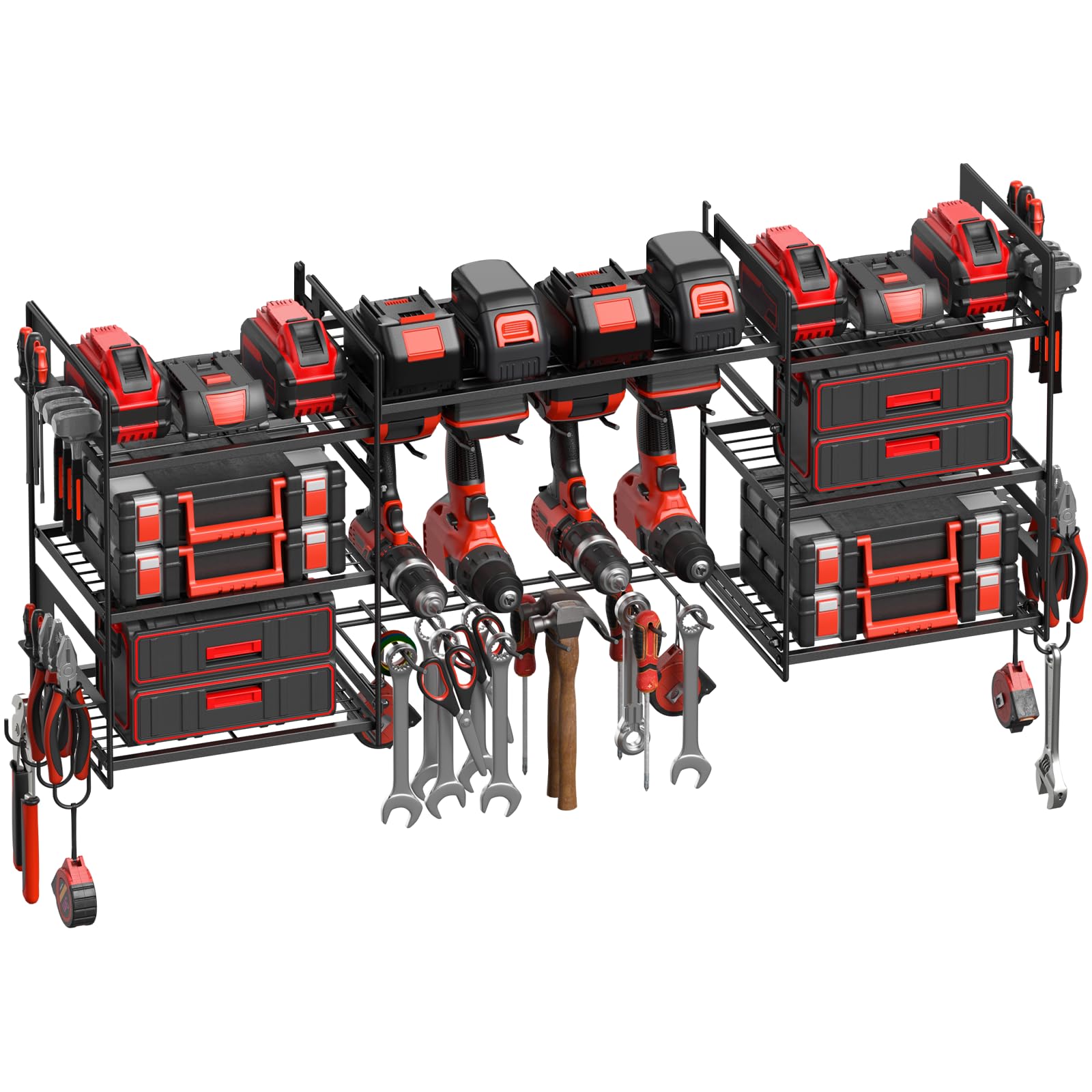 CCCEI Black Power Tools Organizer Wall Mount, Large Garage Organization and Storage, Shop 8 Drills Holder Rack and Tools Battery Utility Shelves, Cool and Unique Gift for Men, Husband.