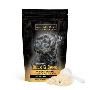 all american canine bulk & bark weight gainer + digestive aid formula natural health supplement food topper for working, hunting & sports dogs, 60 servings