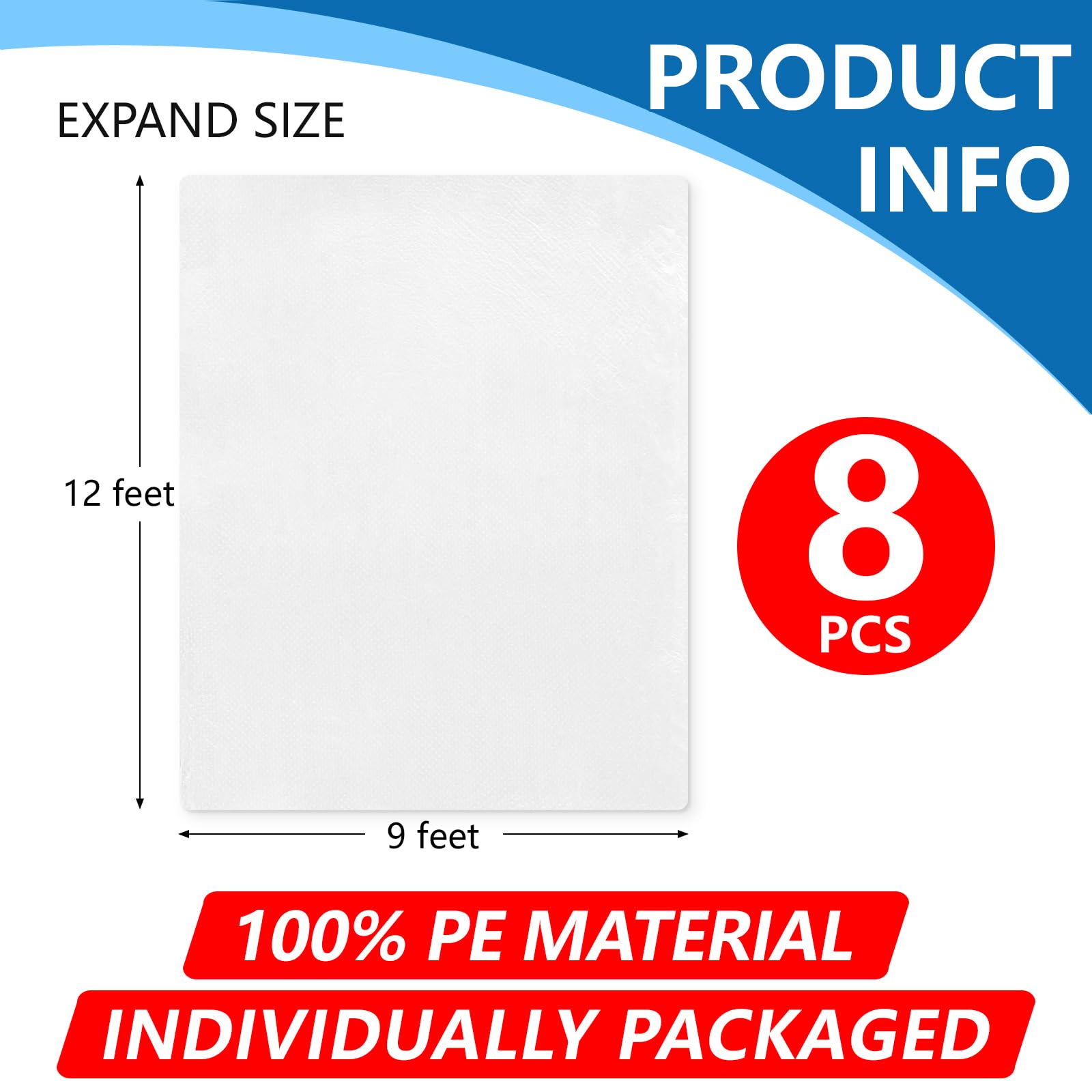 8 Pieces Plastic Drop Cloth for Painting, 9 x 12 Feet Painters Plastic, Waterproof Clear Plastic Tarp, Dustproof Plastic Sheeting for Furniture Cover