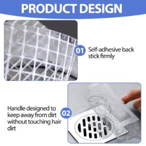 25 Pcs Disposable Shower Drain Hair Catcher 4.1inch Shower Drain Cover Mesh Stickers Hair Catcher Shower Drain Floor Drain Sticker for Bathroom Laundry Bathtub Kitchen Sink Drain(Square with Handle)