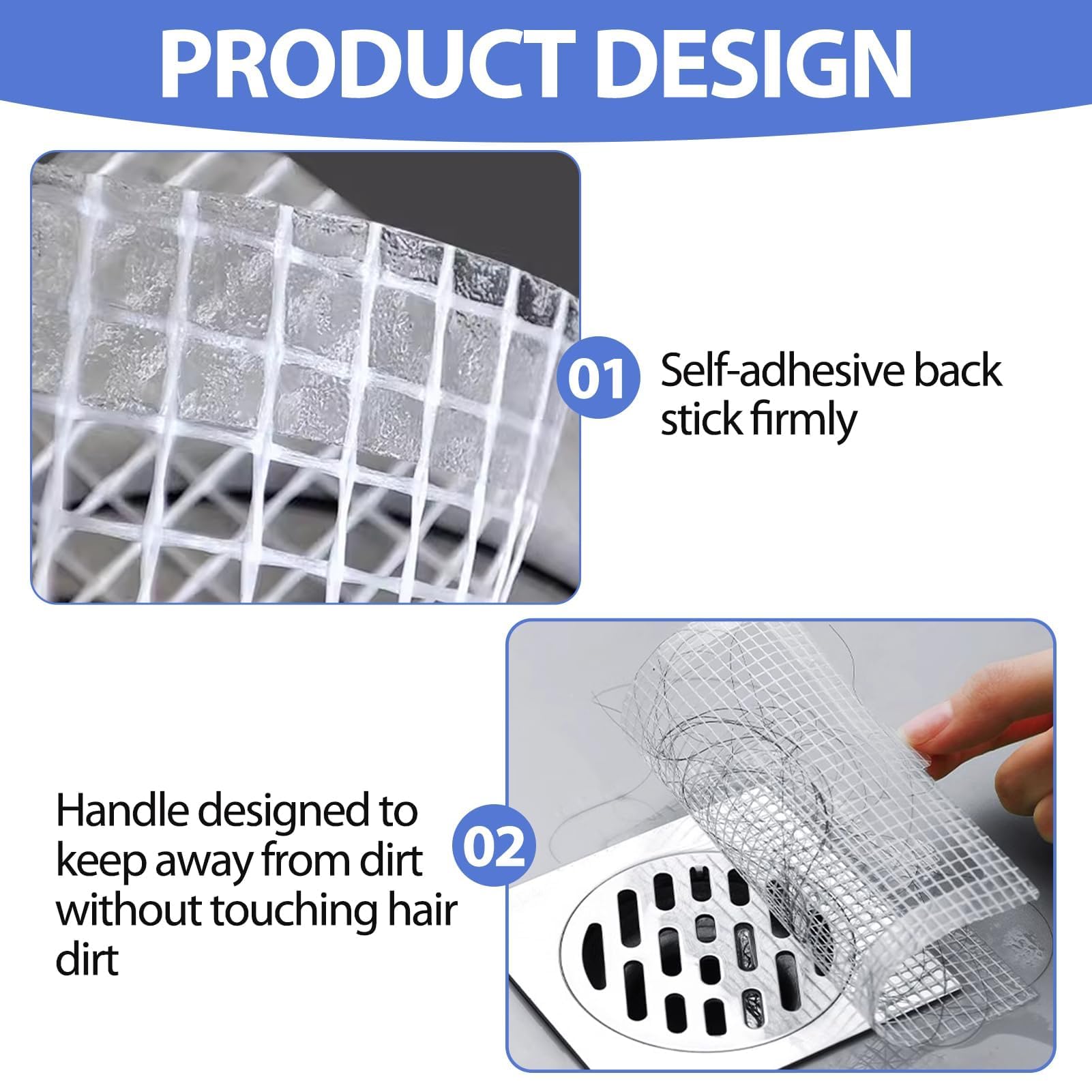 25 Pcs Disposable Shower Drain Hair Catcher 4.1inch Shower Drain Cover Mesh Stickers Hair Catcher Shower Drain Floor Drain Sticker for Bathroom Laundry Bathtub Kitchen Sink Drain(Square with Handle)