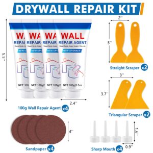 4 Pack Drywall Repair Kit, Wall Spackle Repair, Wall Mending Agent, Drywall Hole Fill Quick and Easy Solution, Wall Patch Repair Kit with Scraper and Sandpaper(4 x 100g)