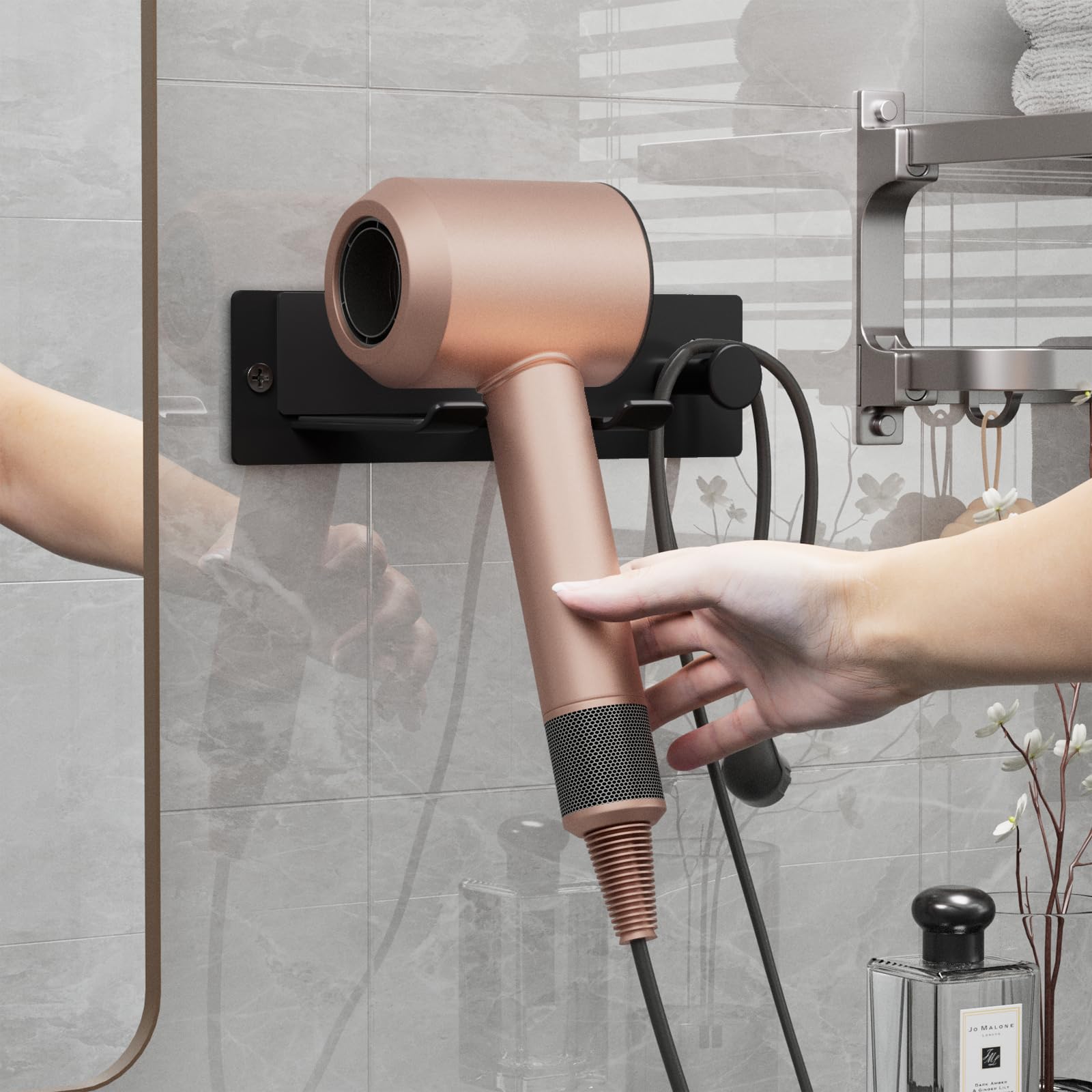 Hair Dryer Holder Wall Mounted Universal Hair Dryer Holder Blow Dryer Holder Compatible with Most Hair Dryers for Bathroom