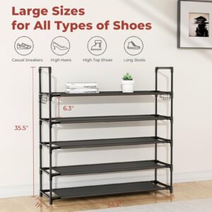 VTRIN 5 Tier Shoe Rack for Closet Shoe Organizer Storage 20-25 Pair Shoe and Boot Long Shoe Shelf with Hook Space Saver Free Standing Shoe Rack Organizer for Front Door Entryway, Small Spaces