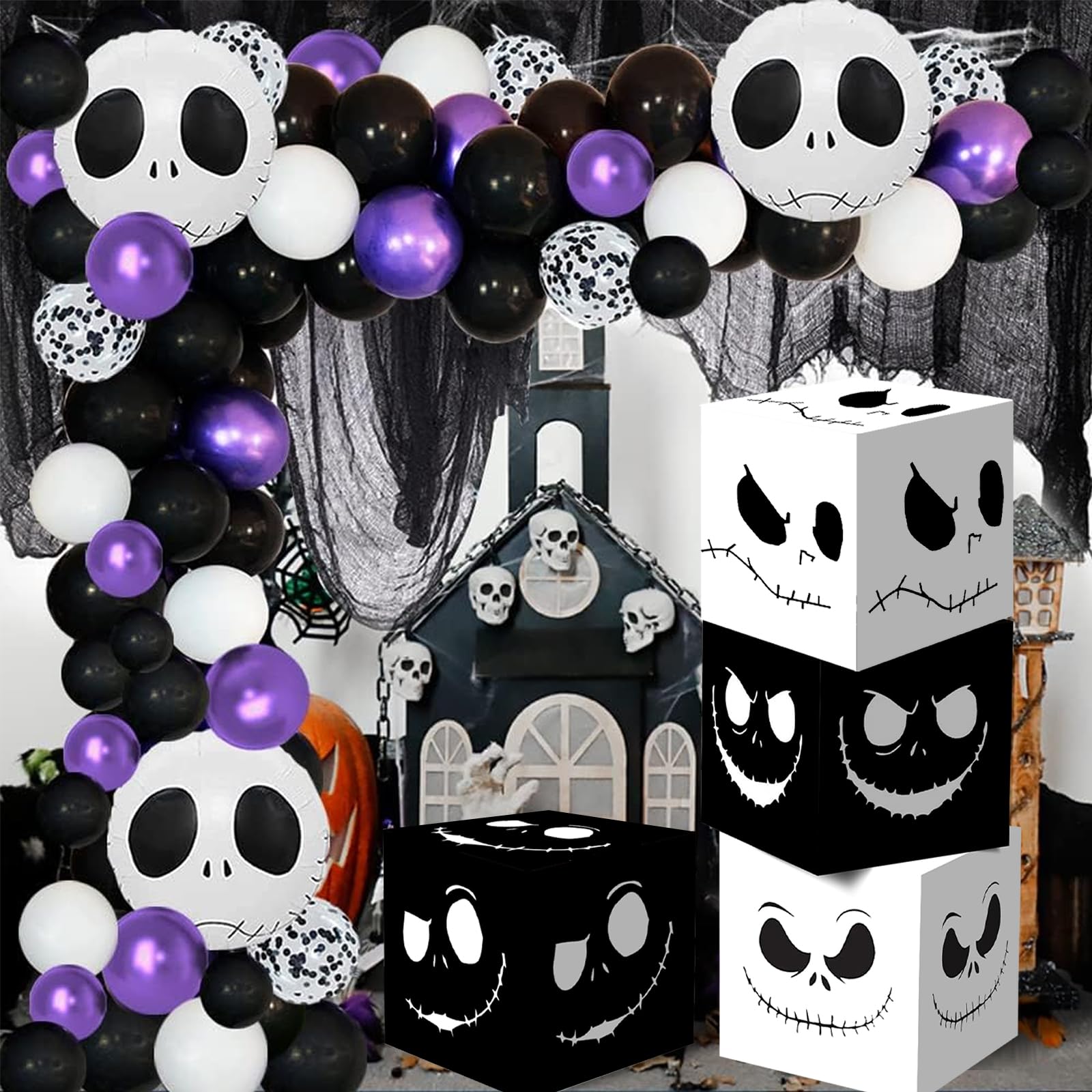 Nightmare Before Christmas Party Decorations Halloween Party Decorations Include Balloon Garland Kit, Nightmare Favor Boxes for Nightmare Before Christmas Party Supplies