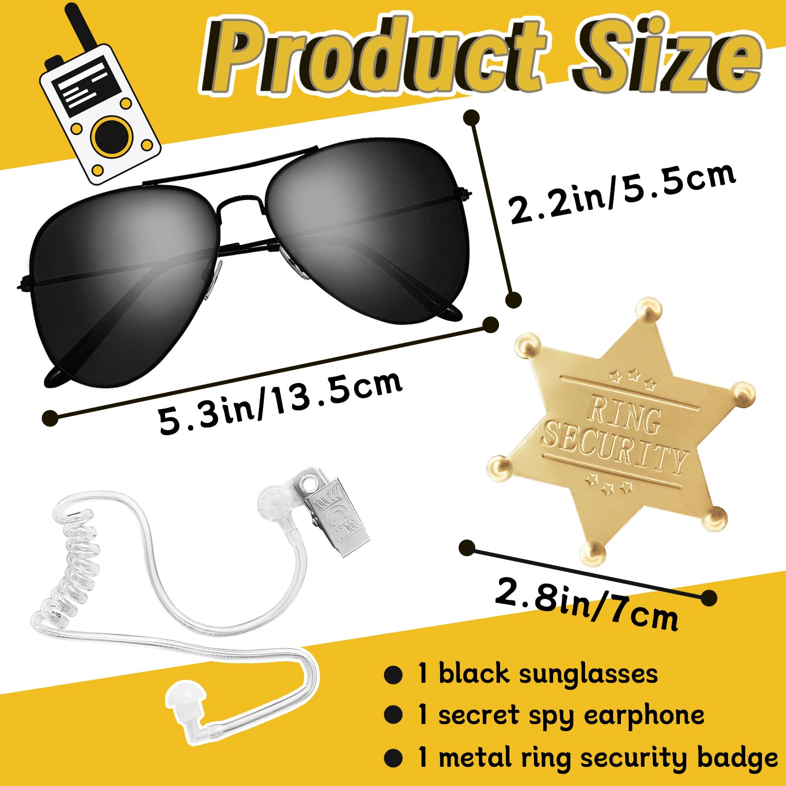 OJYUDD Ring Wedding Security Set,Spy Earpiece Ring Bearer Security,Sun Glasses Security Badge and EarPiece for Kids Police Playing Cosplay Accessory Toys