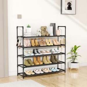 VTRIN 5 Tier Shoe Rack for Closet Shoe Organizer Storage 20-25 Pair Shoe and Boot Long Shoe Shelf with Hook Space Saver Free Standing Shoe Rack Organizer for Front Door Entryway, Small Spaces