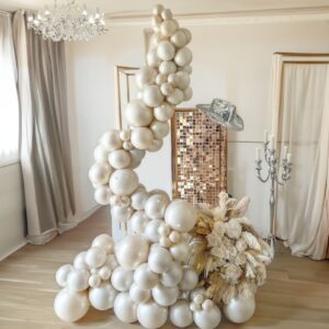 Pearl White Sand Balloon Arch bridal balloons Double Stuffed Balloons Arch With Pearl and Camellia Stickers Bridal Shower Balloon Arch Garland For Wedding Birthday Baby Shower Decorations