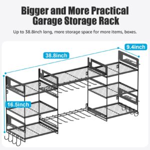 CCCEI Black Power Tools Organizer Wall Mount, Large Garage Organization and Storage, Shop 8 Drills Holder Rack and Tools Battery Utility Shelves, Cool and Unique Gift for Men, Husband.