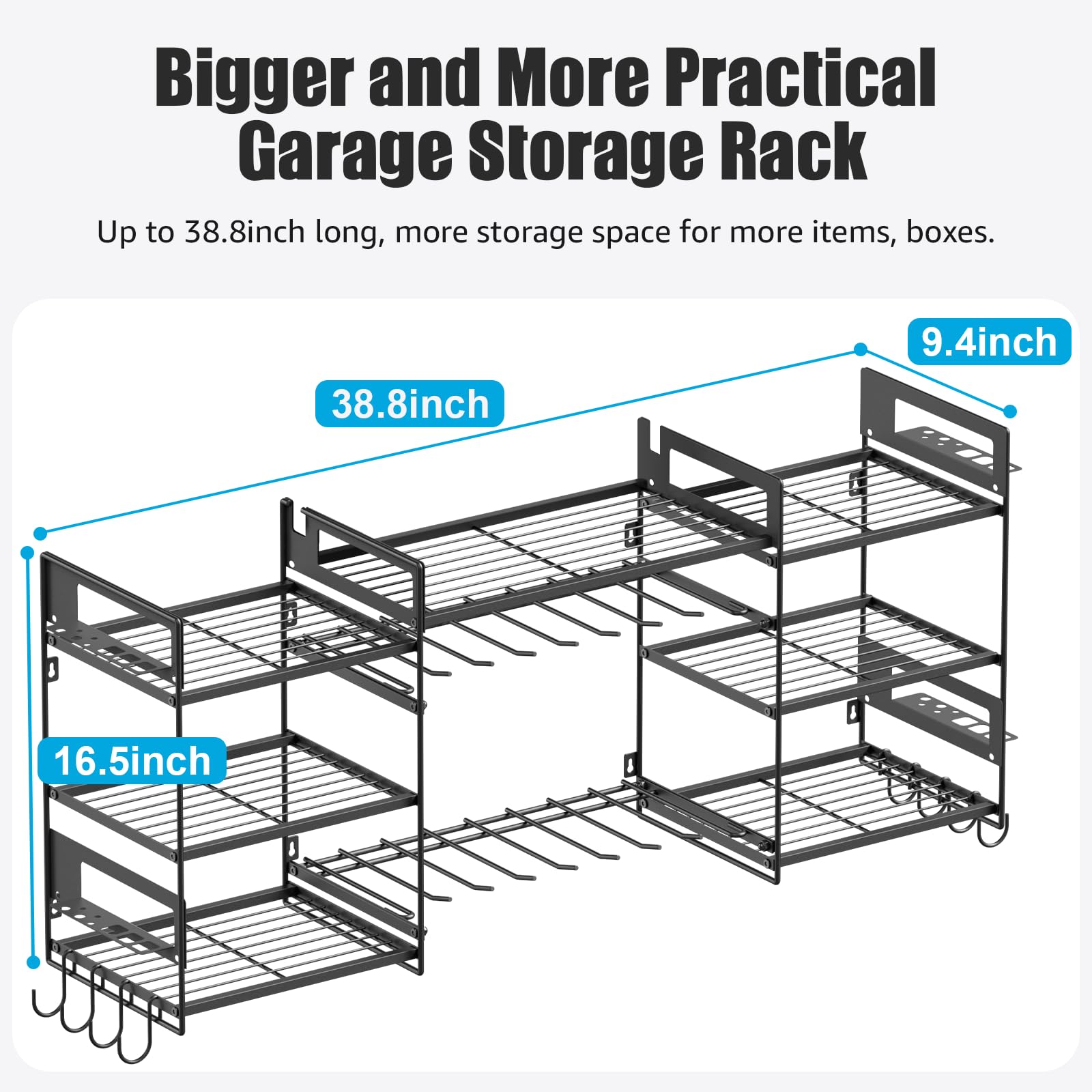 CCCEI Black Power Tools Organizer Wall Mount, Large Garage Organization and Storage, Shop 8 Drills Holder Rack and Tools Battery Utility Shelves, Cool and Unique Gift for Men, Husband.