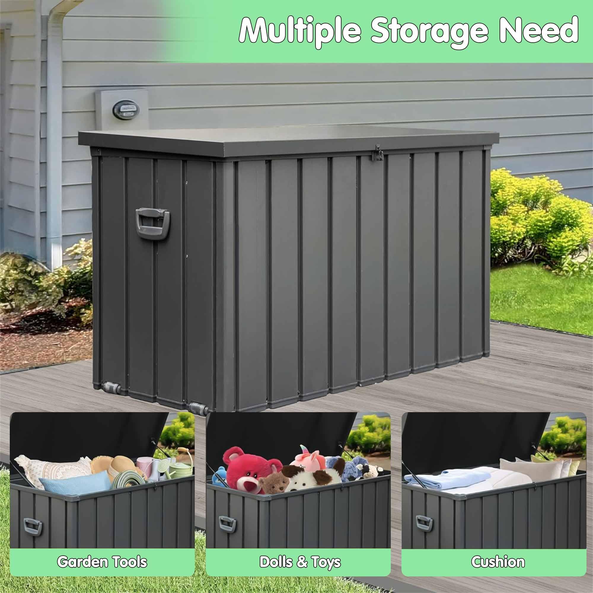 WIIS' IDEA 200 Gallon Storage Deck Box, Outdoor Waterproof Storage Deck Box w/Lockable Lids, Mobility Rollers, Large Storage Container for Patio Furniture for Garden Tools and Pool Supplies, Dark Grey