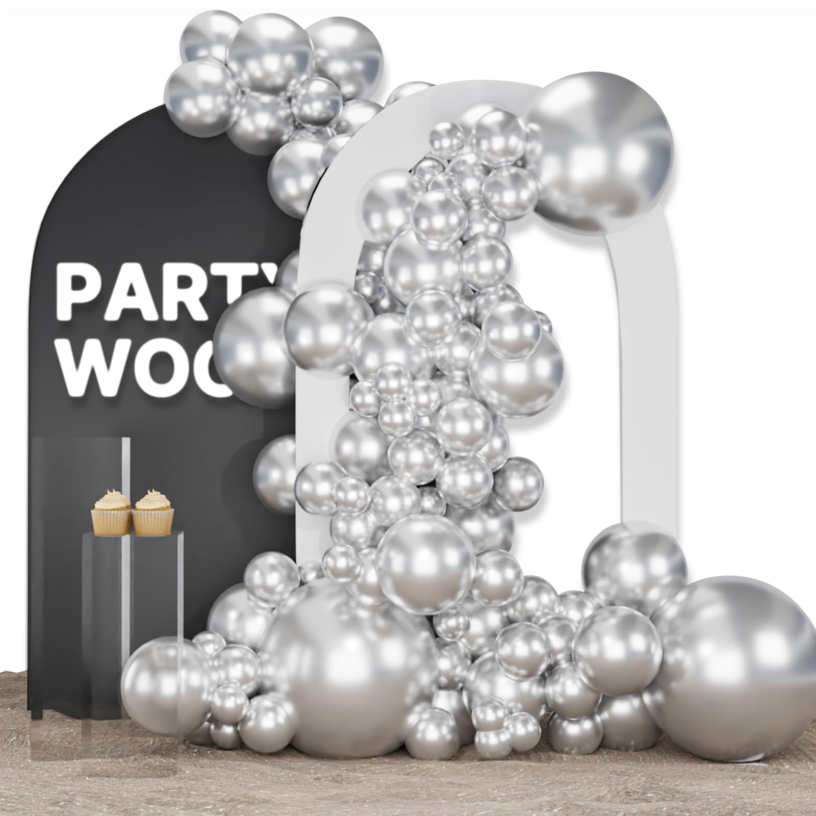 PartyWoo Metallic Silver Balloons, 123 pcs Silver Balloons Different Sizes Pack of 18 12 10 5 Inch Silver Balloon Arch Kit Balloon Garland for Birthday, Graduation, Party Decorations, Silver-G102