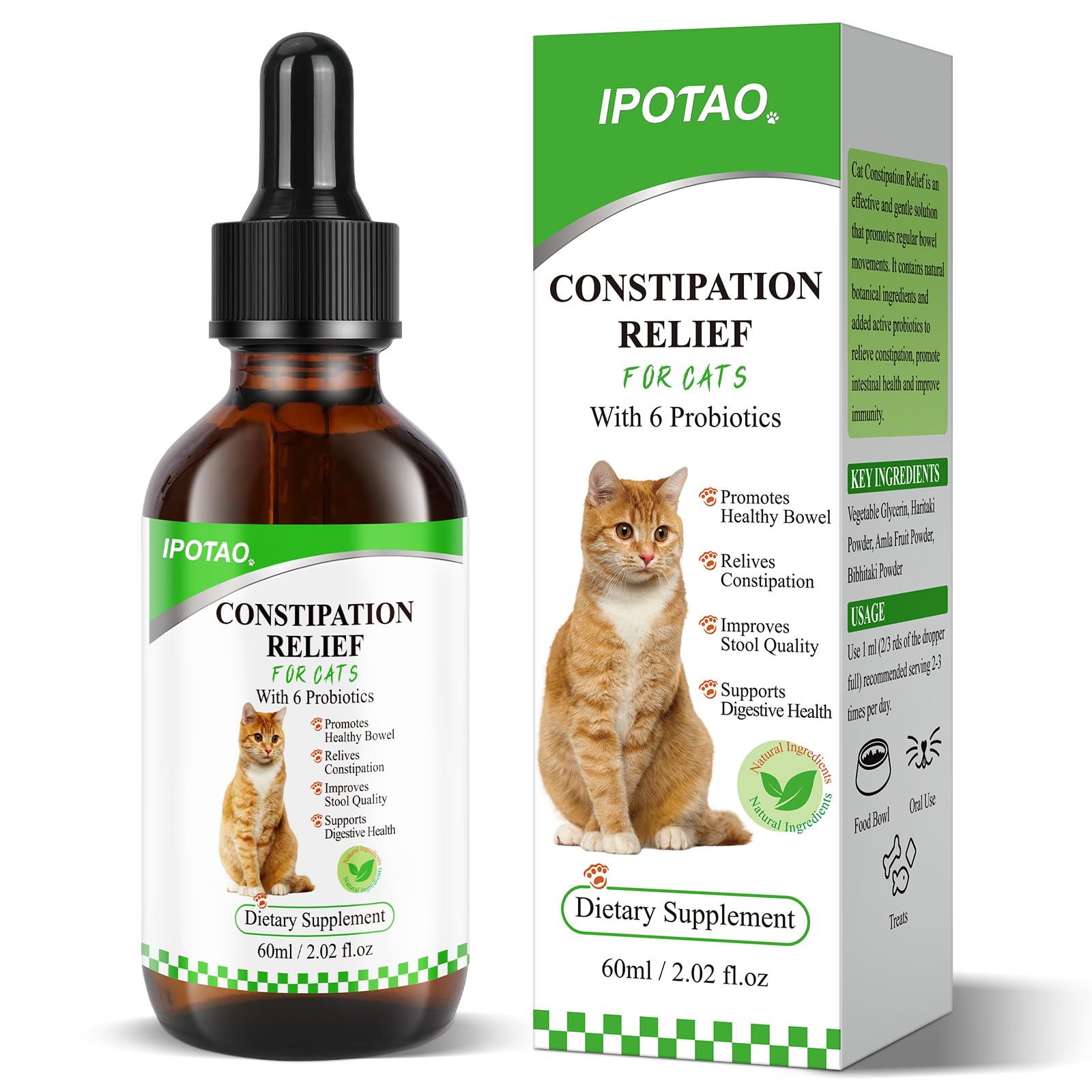 IPOTAO Cat Constipation Relief, Constipation Relief for Cat, Cat Laxative Constipation Relief, Natural Cat Stool Softener for Digestive Health, 60ml