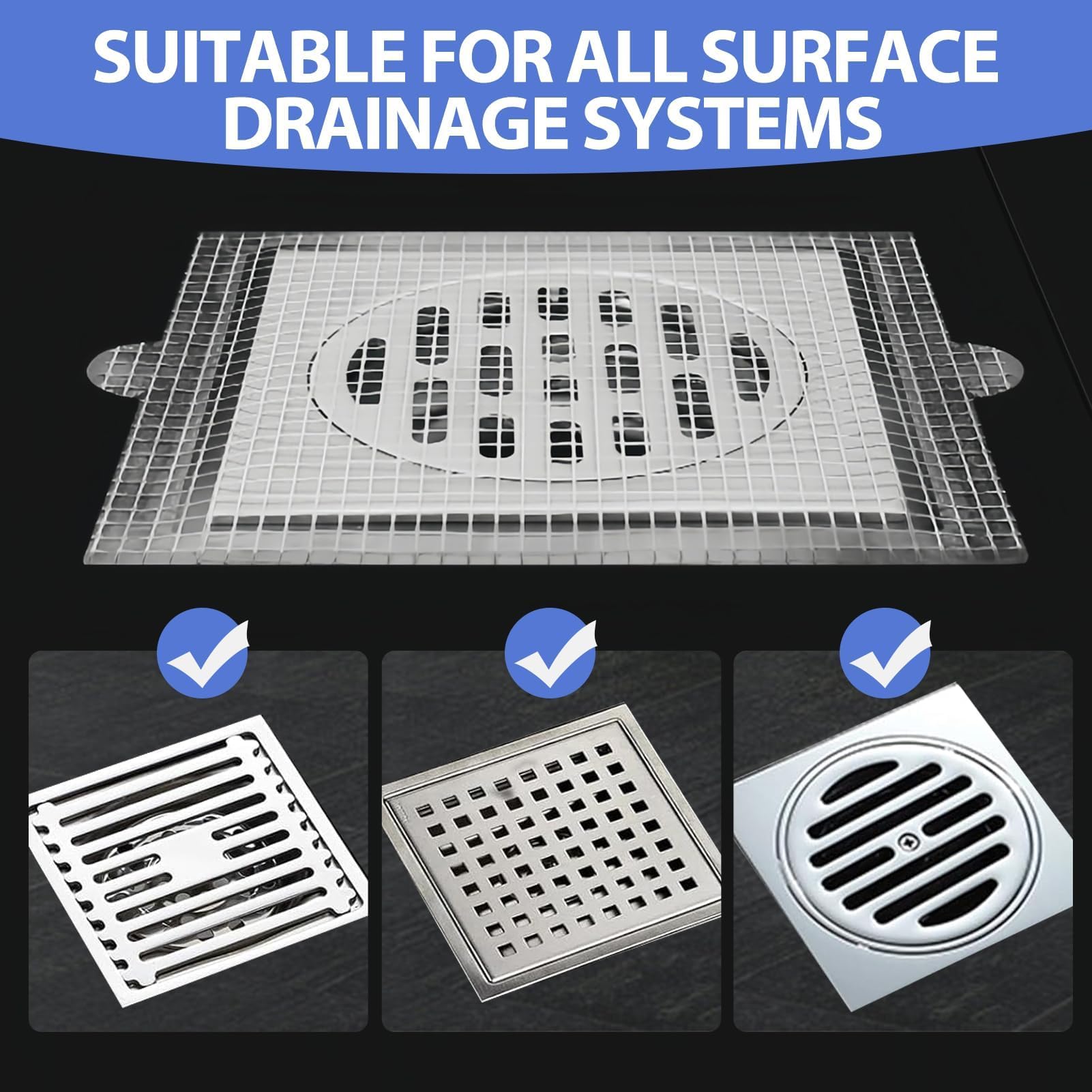 25 Pcs Disposable Shower Drain Hair Catcher 4.1inch Shower Drain Cover Mesh Stickers Hair Catcher Shower Drain Floor Drain Sticker for Bathroom Laundry Bathtub Kitchen Sink Drain(Square with Handle)