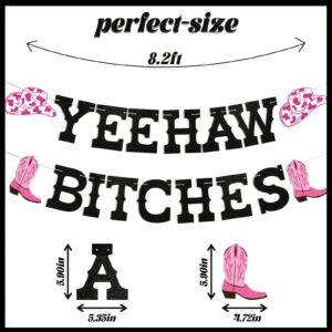 Yeehaw Bitches Banner, Bride's Last Ride Hen Party Decorations, Western Cowgirl Bachelorette Decorations for Bachelorette Party Black Glitter