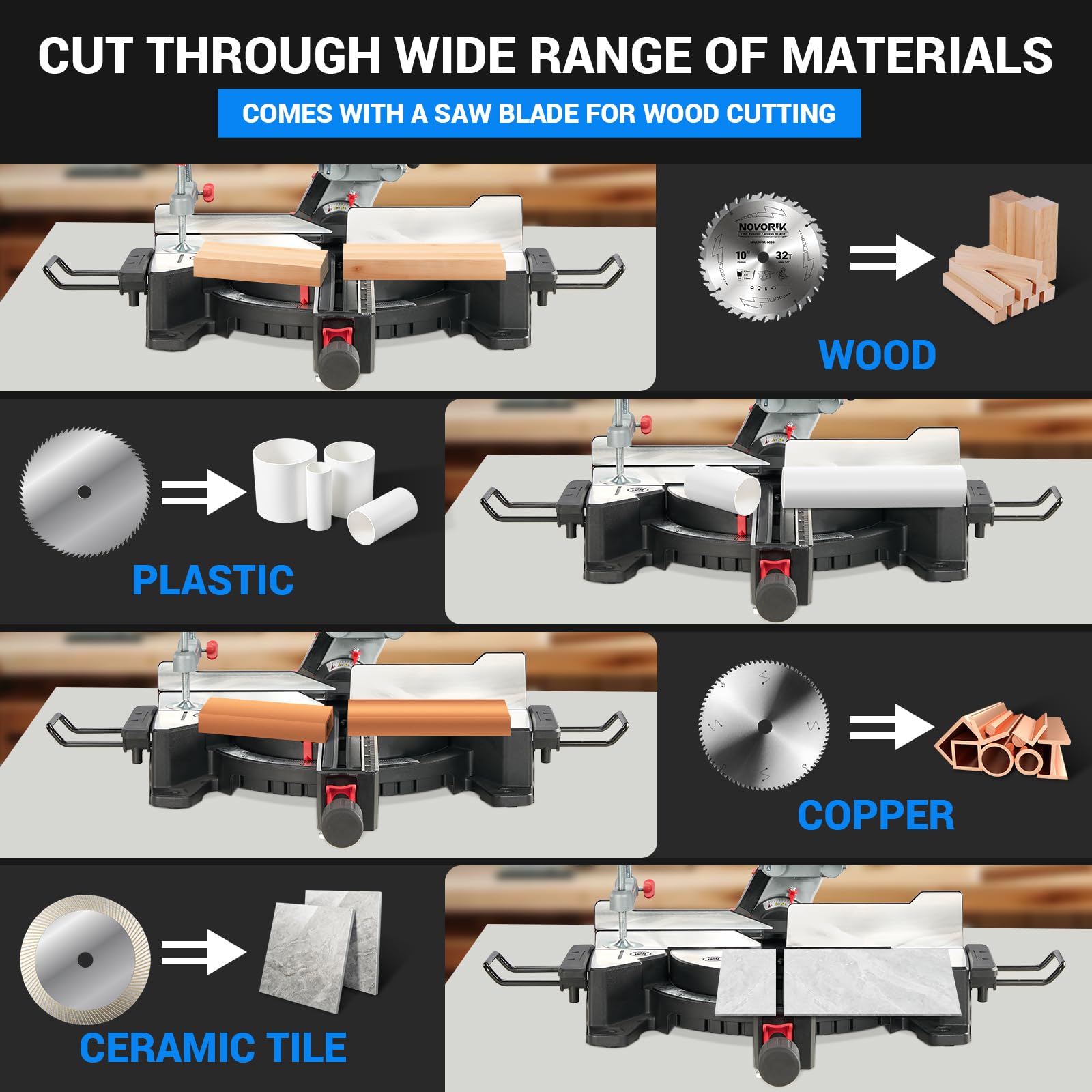 Double Bevel Compound Sliding Miter Saw, Double-Bevel Corded Miter Saw with Laser Guide & 15-Amp Heavy-Duty Motor, Sliding Miter Saw with TCT Saw Blade for Woodworking (10")