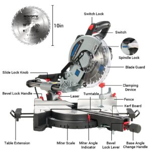 Double Bevel Compound Sliding Miter Saw, Double-Bevel Corded Miter Saw with Laser Guide & 15-Amp Heavy-Duty Motor, Sliding Miter Saw with TCT Saw Blade for Woodworking (10")