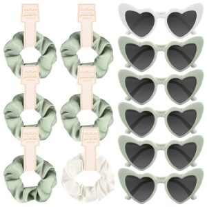 bouiexye bridesmaid sunglasses and scrunchies bachelorette sunglasses hair ties bridesmaid proposal gifts for wedding party (6, white,sage green)