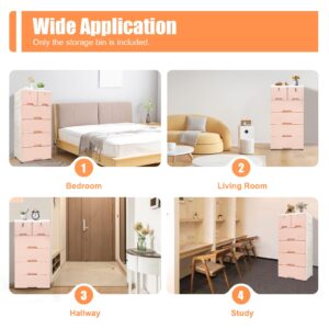 5 Tier Plastic Drawers Dresser Storage Tower with Wheels & Locks & 6 Drawers,Storage Organizer Rack Movable Storage Cabinet Closet for Bedroom,Living Room,Study(Pink)