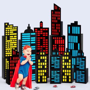 dunzoom 16 pcs large hero party favor boxes with 10 pcs cards skyscraper city gift box different sizes 3d city diy skyline buildings heroes centerpiece for hero theme birthday party decor supplies