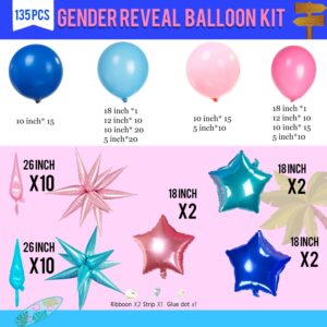 Blue and Pink Balloon Garland Arch Kit 135Pcs with five-pointe Star balloons for summer aloha Baby shower Gender reveal Hawaii cartoon birthday decorations