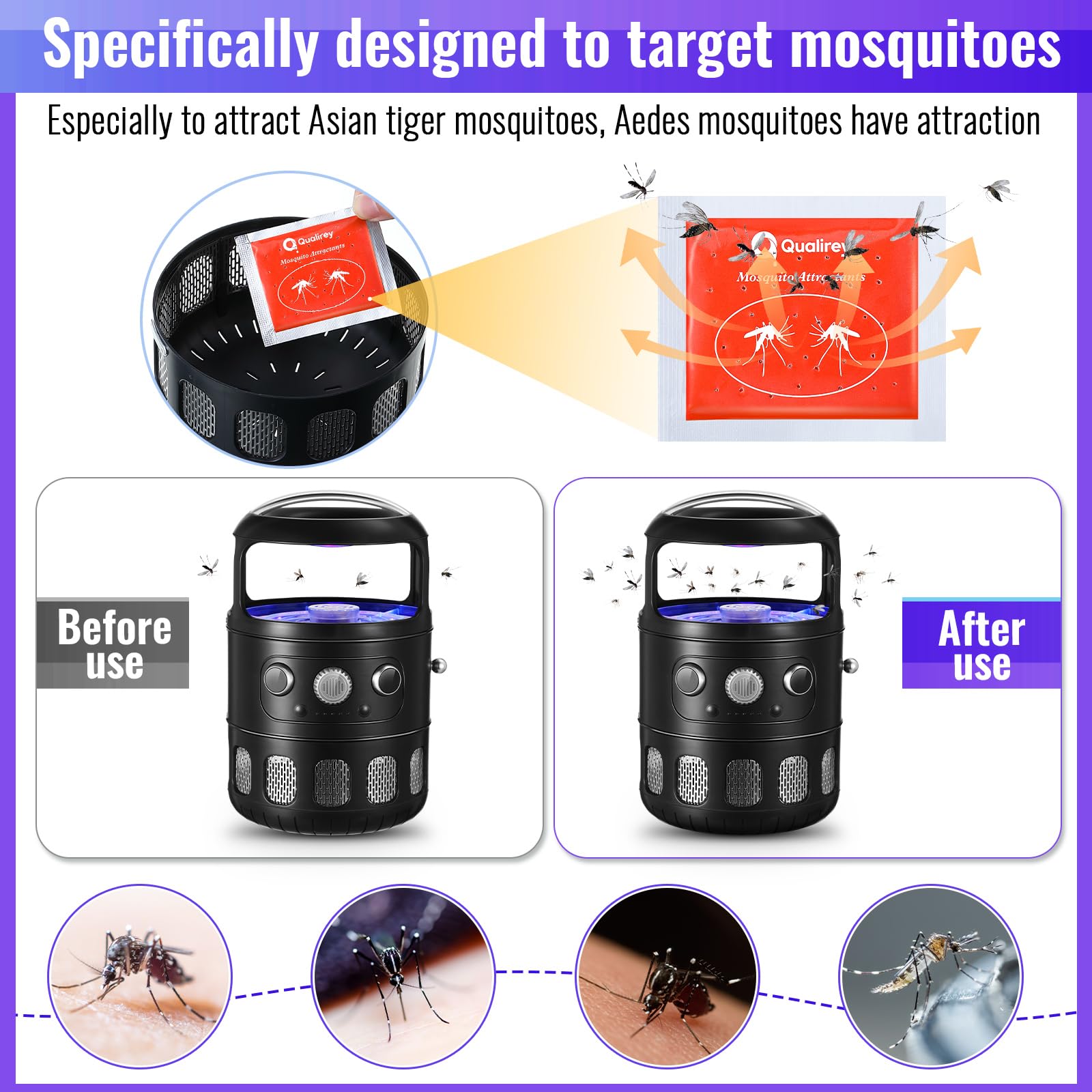 Qualirey 6 Pcs Mosquito Attractants for All Bug Zapper Bait Refill, Safe Mosquito Lures Fly Bait, Clip on Mosquito Trap Attractant Bait Hang Bug Zapper Refill for Indoor Outdoor