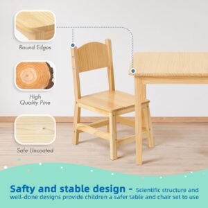 OOOK Solid Wood Toddler Table and Chair Set, Ergonomically Designed Kids Table and Chairs for Arts, Crafts, Reading, Preschool, Kindergarten, Playroom, Great Growth Present for Children