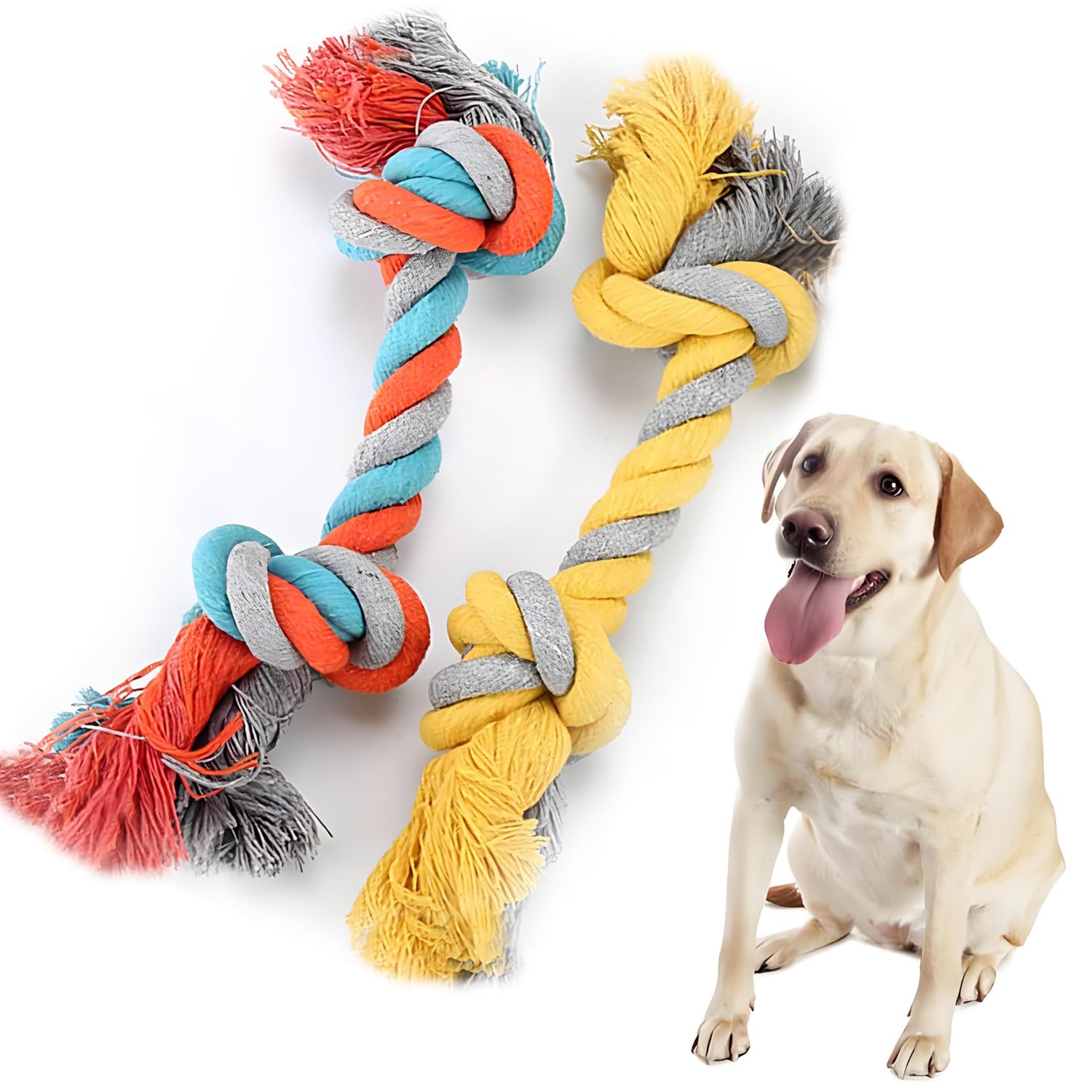 LUCKITTY 2 Pack 15.7 Inch Dog Rope Toys for Large Aggressive Chewers, Heavy Duty Dog Rope Toy, Indestructible Dog Chew Toys, Teeth Cleaning, Yellow Orange