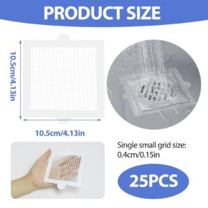 25 Pcs Disposable Shower Drain Hair Catcher 4.1inch Shower Drain Cover Mesh Stickers Hair Catcher Shower Drain Floor Drain Sticker for Bathroom Laundry Bathtub Kitchen Sink Drain(Square with Handle)