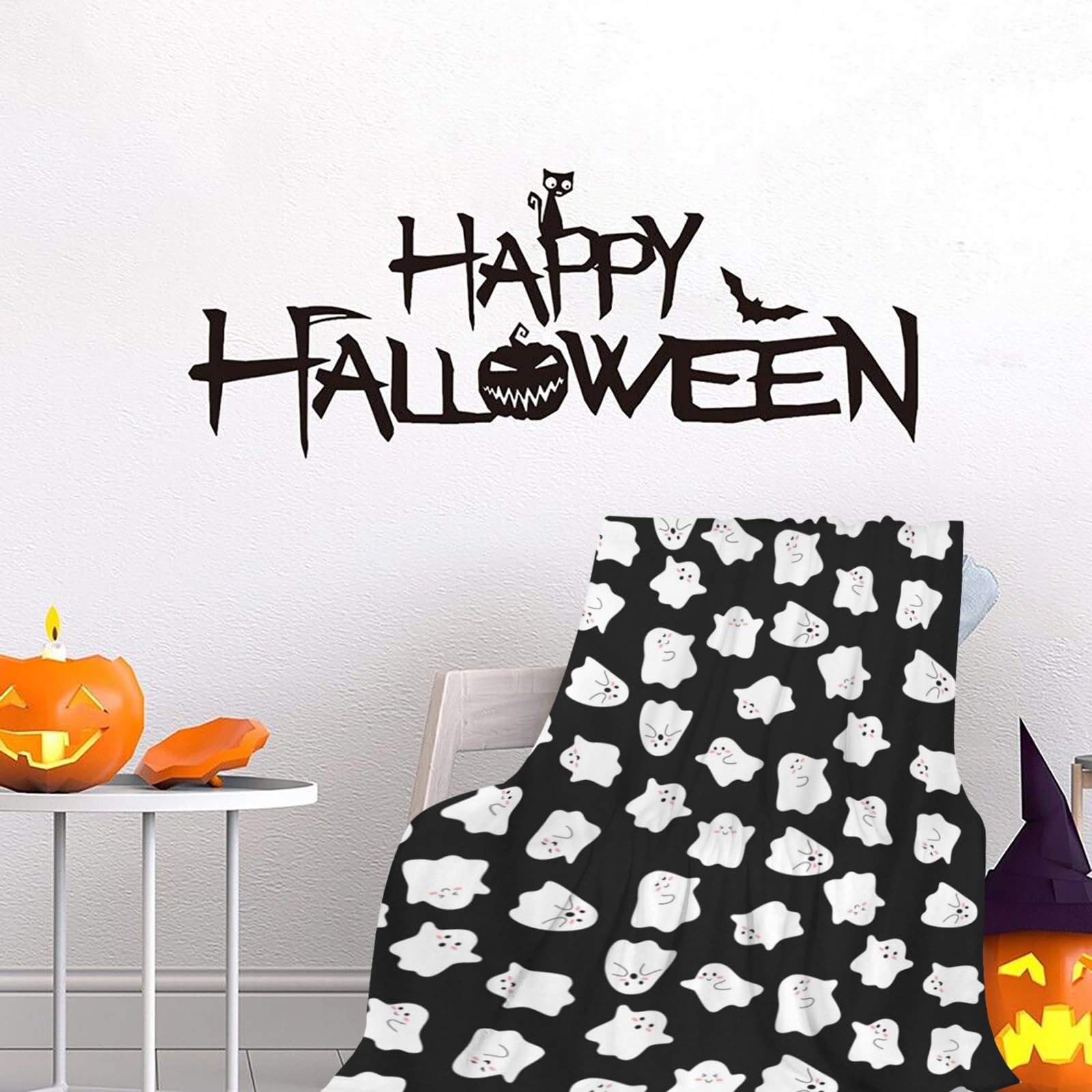 Joktacular Throw Blanket Halloween, Cute Ghost Soft Ligtweight Black Blanket, Durable Cozy Anti-Pilling Flannel Blanket for Baby Kids Girls Best Home Decor 40""x50""