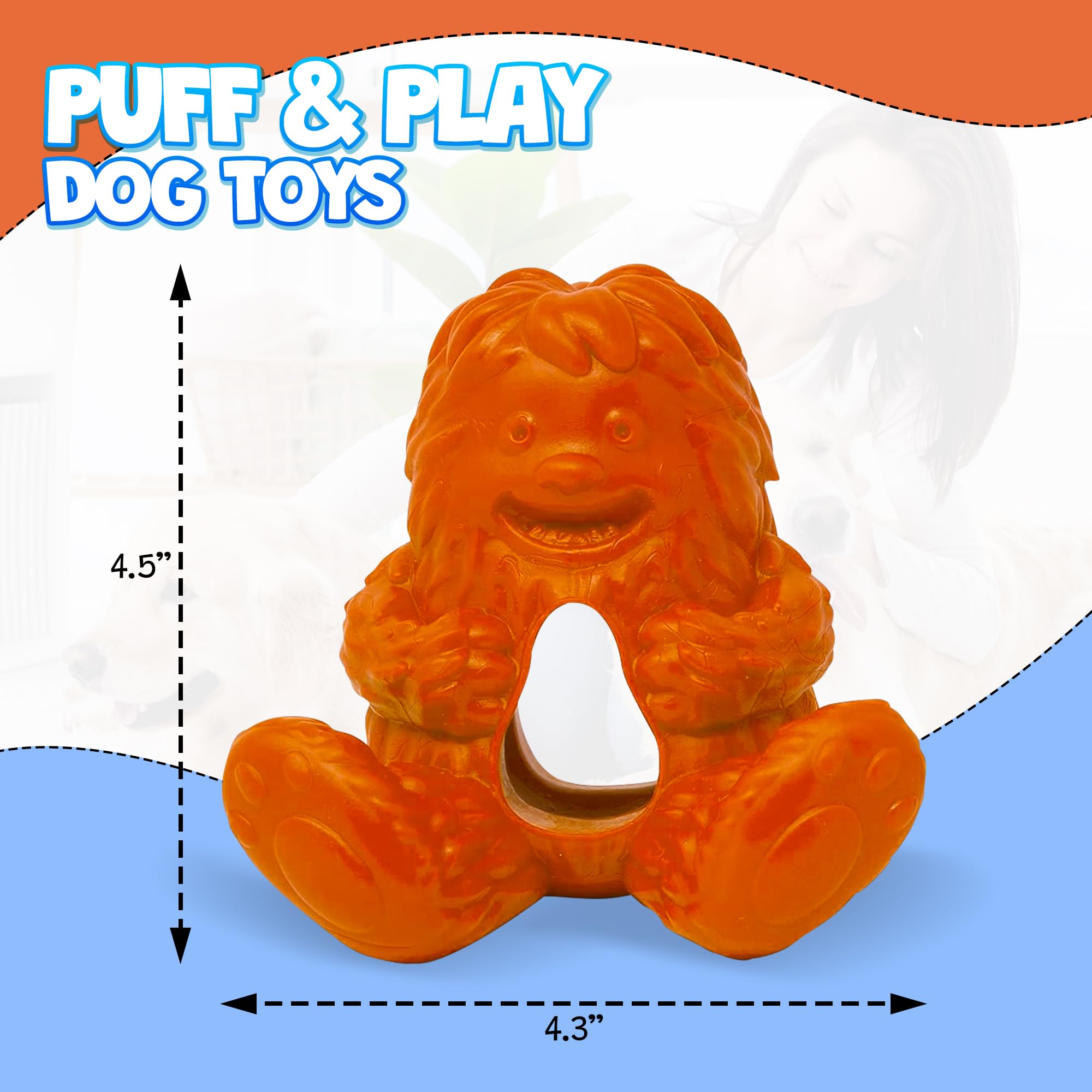 Yeti Puff and Play Dog Toy - Dog Chew Holder - Fun Stimulating Chew Toy for Teething, Behavior Training for Light to Moderate Chewers - Interactive Nuggets Treats Dispenser Puzzle - Yeti Orange