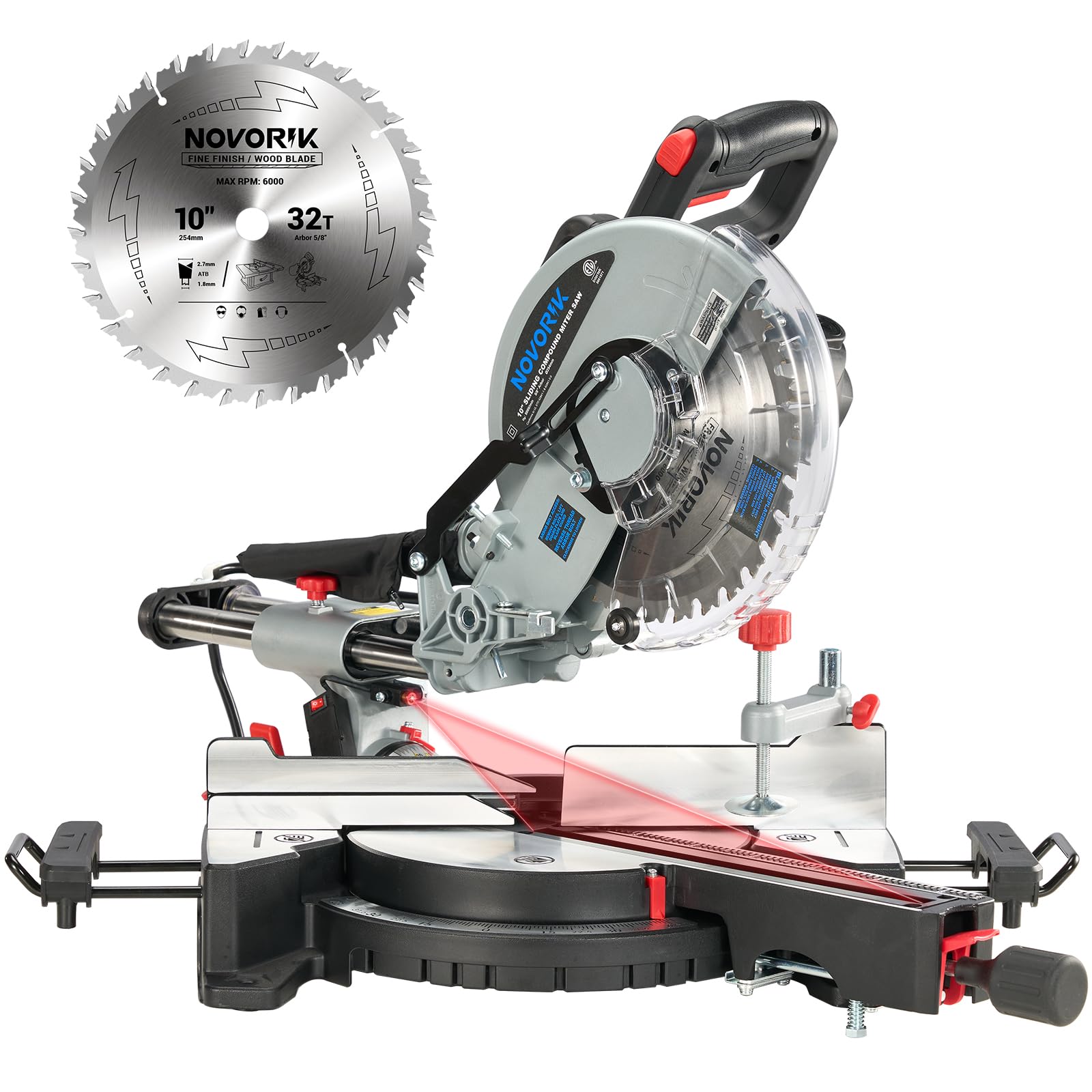 Double Bevel Compound Sliding Miter Saw, Double-Bevel Corded Miter Saw with Laser Guide & 15-Amp Heavy-Duty Motor, Sliding Miter Saw with TCT Saw Blade for Woodworking (10")