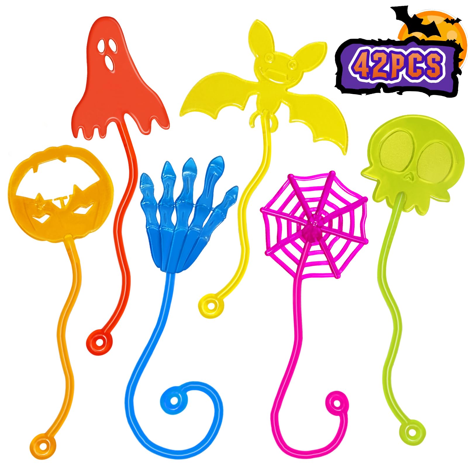 Halloween Sticky Hands Bulk 42PCS Halloween Party Favors for Kids Stretchy Halloween Sticky Hand Toy Halloween Goodie Bag Fillers Party Supplies Halloween Toys Classroom Prizes for Kids