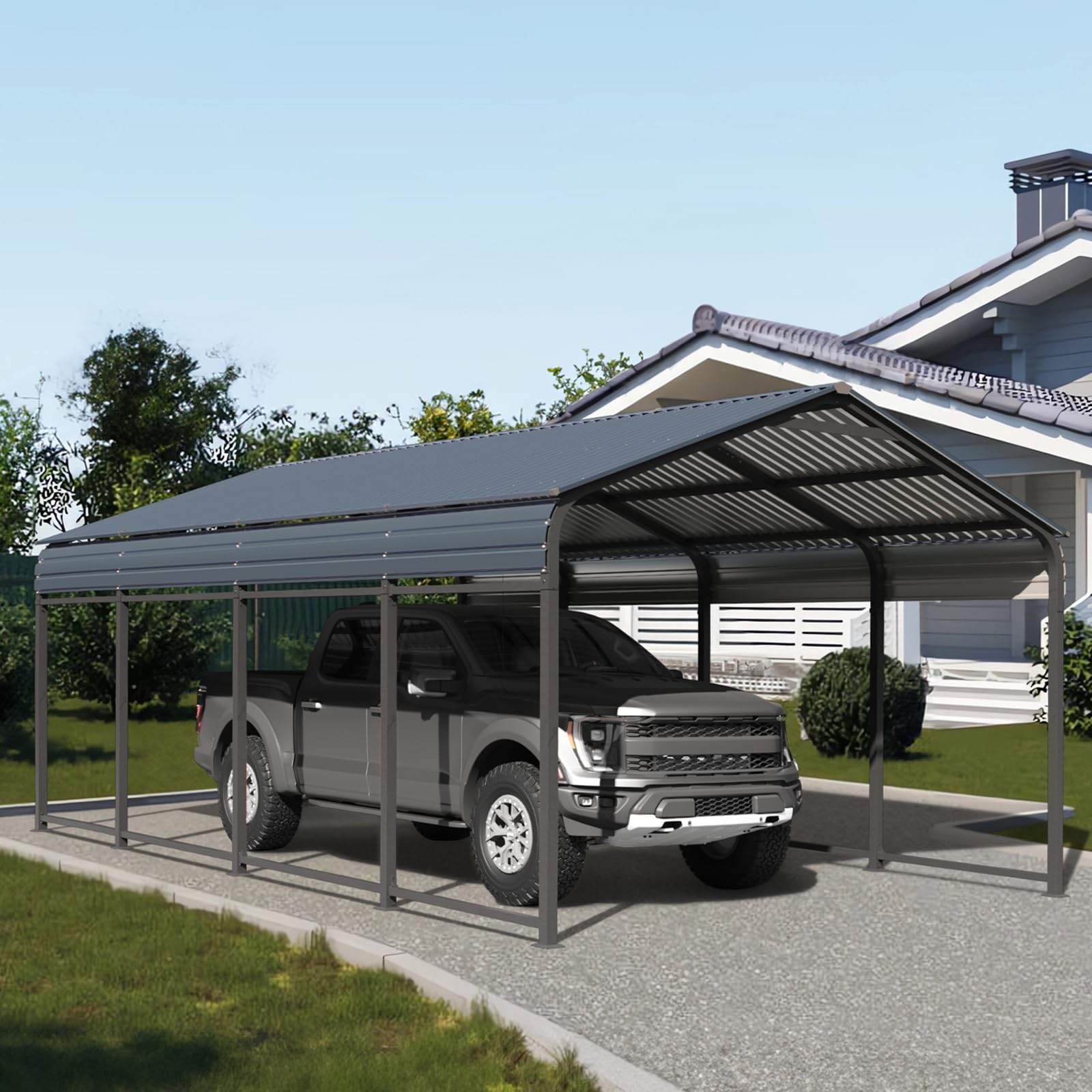 COBANA Metal Carport, 12X20 FT Heavy Duty Carport Canopy with Steel Roof and Frame, Car Shelter Garage for Pickups, Cars, Boats and Tractors