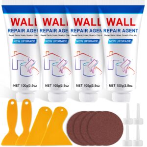 4 pack drywall repair kit, wall spackle repair, wall mending agent, drywall hole fill quick and easy solution, wall patch repair kit with scraper and sandpaper(4 x 100g)