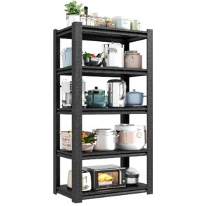 bizoeiron 72" h metal storage shelving, 2500lbs heavy duty shelves unit, adjustable 5 tier storage rack, industrial utility shelf for garage, warehouse, bedroom, kitchen,16" d×36“w×72”h, black