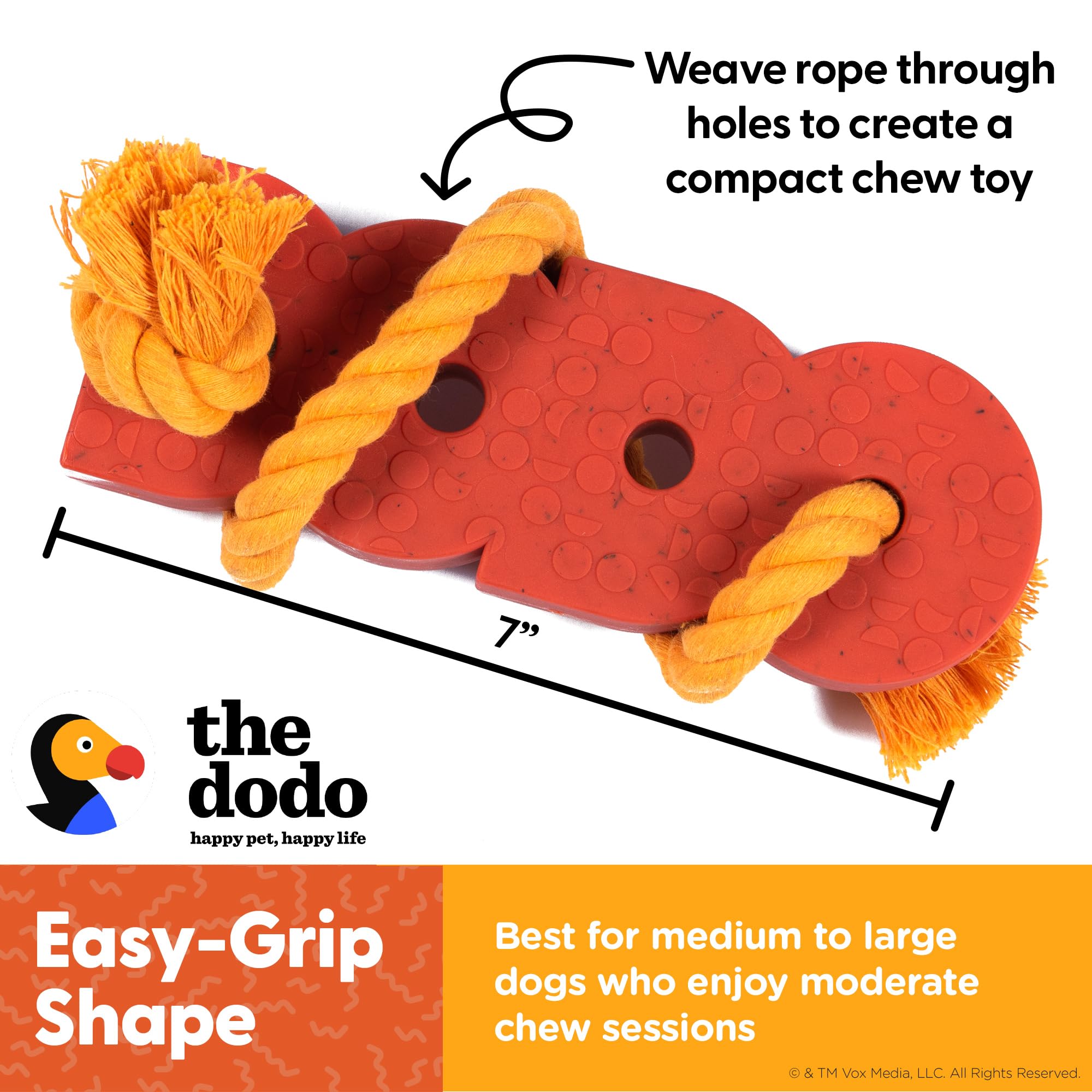 The Dodo 2-in-1 Nylon + Bamboo Dental Chew & Tug, Bacon Scented; Use Small or Large for Two Ways to Play; Tug Rope or Compact Chew